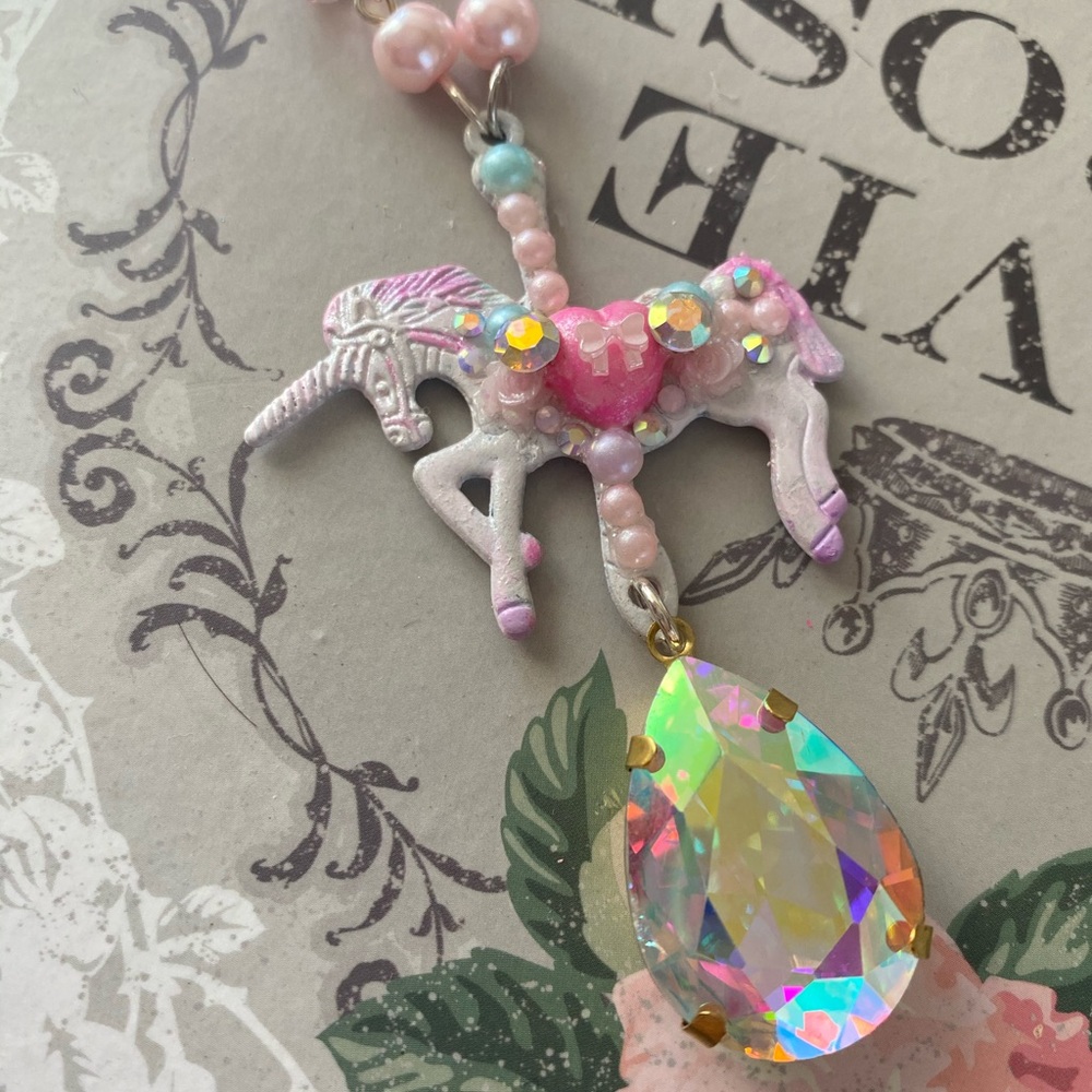 Carousel horse pink necklace